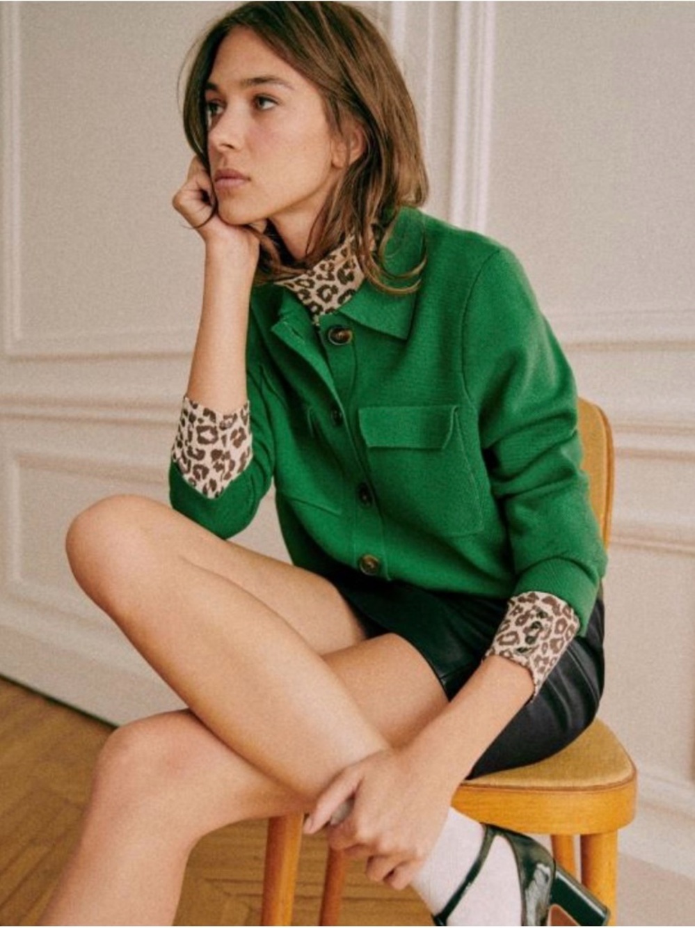 Sezane Betty Cardigan in Green in size M